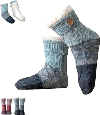 Generic Knitted Ultra-Thick Slipper Home Socks, Tri-color Knit Patchwork Non-Slip Warm Winter Socks, Ultra-Thick Lounge Wear Socks, Cozy Warm Winter Indoor We