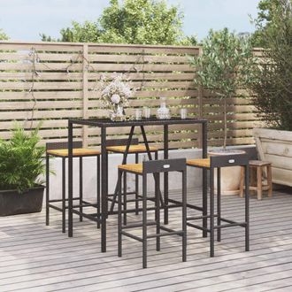 Berkfield Home 5 Piece Garden Bar Set Black Poly Rattan& Solid Wood Acacia