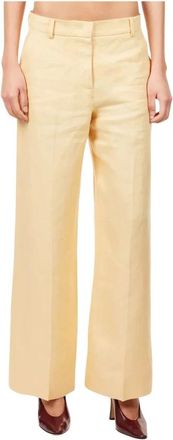 Max Mara Malizia Wijde Broek - Dames - Wijde Broeken - Beige - S - Leer - Broeken