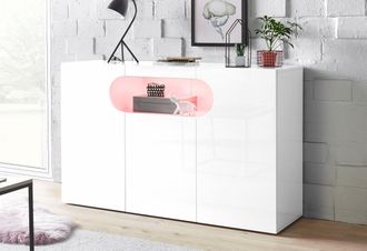 Inosign Sideboard »Real,Vitrine,Kommode,Schrank,Breite 130 cm komplett hochglanz lackiert« mit 3 Türen davon 2 abgerundet, die ein ovales offenes Fach bilden