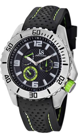 Joshua & Sons Multi-Function Black Dial Black Silicone Strap Mens Watch JS53GN