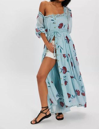 Free People Morning Meadows Long Maxi Dress In Pastel Blue