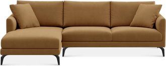 Castlery Lena Chaise Sectional Sofa Left Facing Customized, Caramel Performance Fleece, Matte Black Legs, Spill Resistant, Removable Covers for Sofas, Castlery