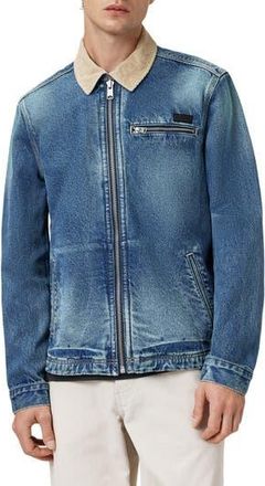 AllSaints Rothwell Zip Denim Jacket with Corduroy Collar in Washed Indigo at Nordstrom Rack, Size Small