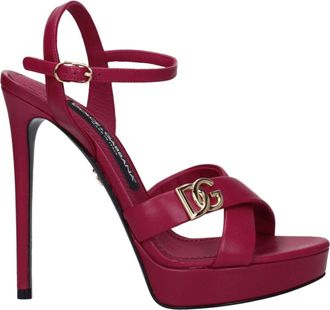 Dolce & Gabbana Womens Platform Heel Logo Sandals - Fuschia Leather - Size 38.5 EU/IT