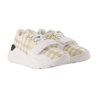 Burberry Womens New Regis Large Check Sneakers - Burberry Nylon Ivory Shoes