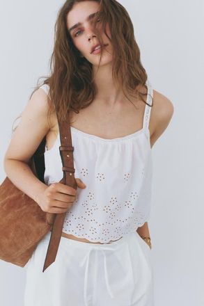 H&M Broderie-anglaise Cotton Top in White at Nordstrom, Size X-Small