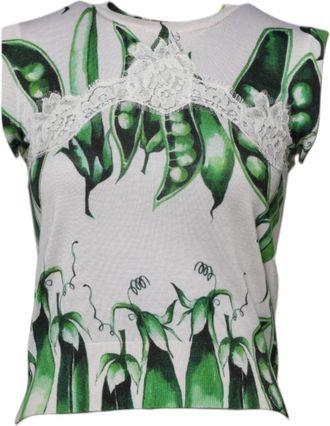 Dolce & Gabbana Groene Erwt Print Mouwloze Blouse Top - Dames - Blouses - Veelkleurig - 2XS - Overhemden
