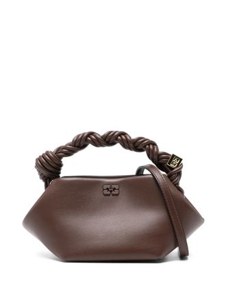Ganni twisted-handle logo tote bag - Brown