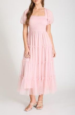 Blu Pepper Puff Sleeve Midi Dress in Pink at Nordstrom Rack, Size Medium