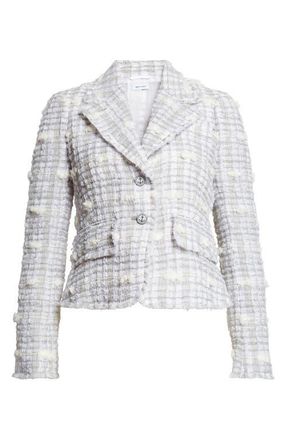 Thom Browne Crop Sculpted Shoulder Pouf Tweed Jacket in Medium Grey at Nordstrom, Size 8 Us