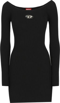 Diesel Geribbelde jurk met metalen logo - Dames - Korte kleedjes - Zwart - S - Kleedjes