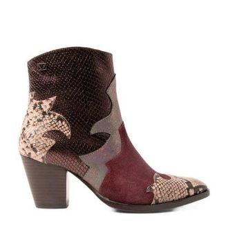 Lazamani leren enkellaarzen bordeaux/goud/slangenprint