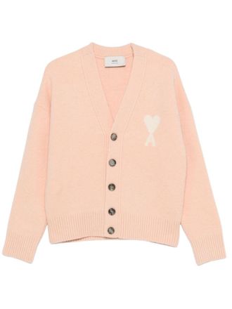 Ami Pink Knitted Logo Cardigan