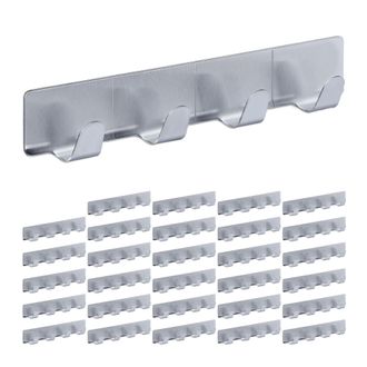 Relaxdays Percheros Autoadhesivos 4 Ganchos, Set De 30, Acero Inoxidable, Ba&ntilde;o Y Cocina, 16 Cm, Colgador Llaves, Plateado