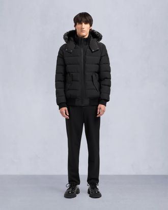 Moose Knuckles Mens Onyx Scotchtown Shearling Trim Bomber Jacket