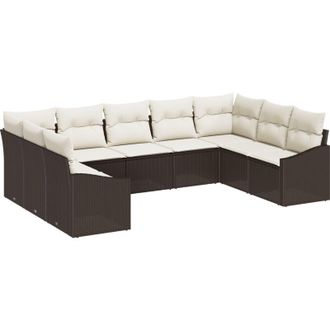 vidaXL Conjunto De Sof&aacute; De Jard&iacute;n 9 Pcs Marr&oacute;n Polirat&aacute;n Vidaxl