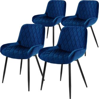 ML Design Ml-design - Set 4x Sillas De Comedor Azul Moderno 81 Cm Asiento Tapizado De Terciopelo Transpirable Y Suave Con Patas De Metal Sill&oacute;n Con Respaldo Erg