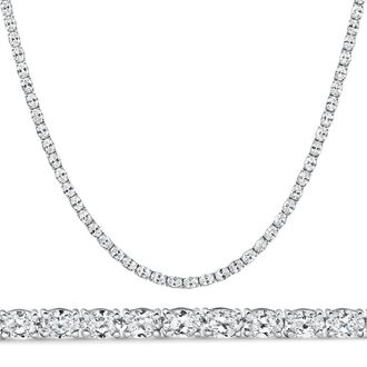Pompeii3 19Ct Oval Diamond Tennis Necklace 14k White Gold Lab Grown Size: Medium
