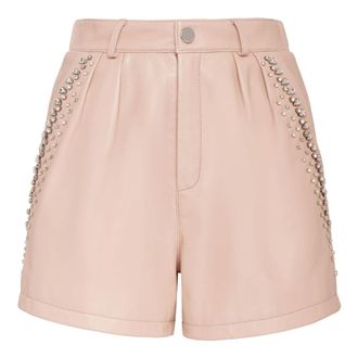 Philipp Plein Korte Broeken, Dames, Beige, L, Leer, Leather Shorts Crystal