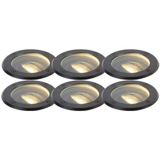 QAZQA Moderno Set De 6 Focos De Suelo Ajustables Negros Para Exterior Ip65 - Delux Acero Inoxidable /pl&aacute;stico /vidrio Redonda Adecuado Para Led Max. 1 X 50 