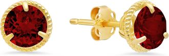 MAX + STONE 14k Yellow Gold Roped Halo Gemstone Round Stud Earrings for Women 6mm