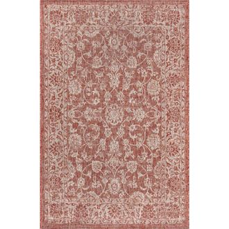 Jonathan Y Designs Tela Bohemian Textured Weave Floral Indoor/Outdoor Area Rug in Red/taupe at Nordstrom, Size 2Ft 0In X 8Ft 0In