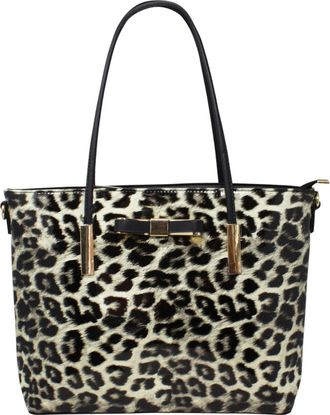 SVNX Womens Patent Leopard Print Tote Bag - Black - One Size
