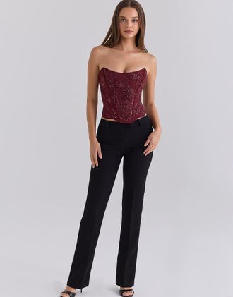 House of CB Calliope - Top a corsetto in pizzo color cabernet decorato-Rosso
