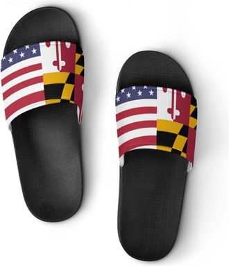 Generic US And Maryland State Flag Unisex Beach Slippers & Pool Slides Anti-Slip House Shoes for Home Outdoor