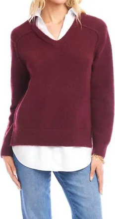 Karen Kane Layered Long Sleeve Sweater In Wine