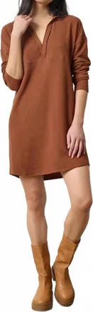 Lilla P Split Neck Collared Mini Dress In Praline