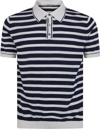 Nuur Two Tone Striped Short Sleeved Polo Neck T-Shirt