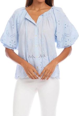 Karen Kane Puff Sleeve Embroidered Top In Blue