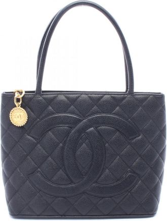 Chanel Black Grained Calfskin Handbag Tote Bag (Pre-Owned)