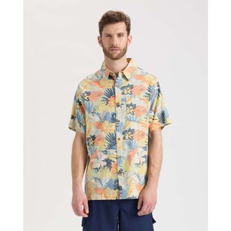 Salt Life Retro Tropical Tuna Woven Short Sleeve Shirt in Green at Nordstrom, Size Xx-Large