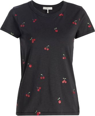 Rag & Bone Womens All Over Cherry Tee, Black Multi