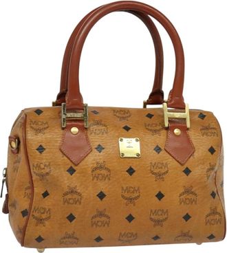 MCM Visetos Handbag Canvas And Leather Brown Canvas Bag (Pre-Owned)