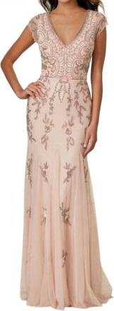 Adrianna Papell Floral Beaded Dress In Blush