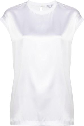 Brunello Cucinelli satin stretch-silk top - women - Spandex/Elastane/Silk - M - White