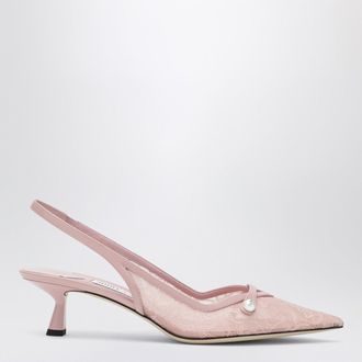 Jimmy Choo London Amita 45 slingback pumps in pink leather and lace