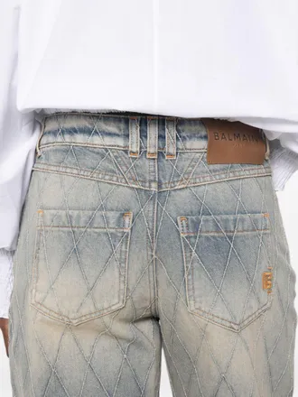 Balmain Quilted Cotton Jeans - Light Blue