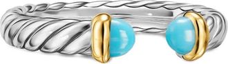 David Yurman Anello Petite Cable in argento sterling e oro giallo 14kt con turchese