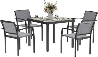 OUTSUNNY 5 Piece Garden Furniture Set with 4 Stackable Armchairs - Grey | TJ Hughes