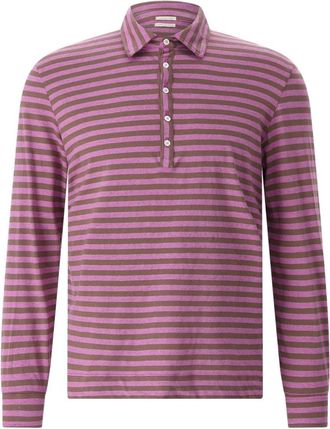 Massimo Alba Gestreept Poloshirt met Lange Mouwen - Heren - Polos - Roze - L - Katoen - Tops