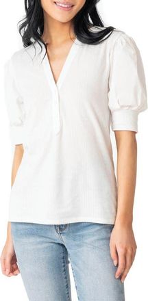 Gibsonlook Puff Sleeve Mixed Media Top in White at Nordstrom, Size Xx-Large