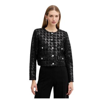 Michael Kors Jassen, Dames, Zwart, M, Tweed, Geknoopte Tweed Jas met Pailletten
