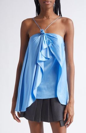 Acne Studios Tufo Draped Satin Halter Top in Bahama Blue at Nordstrom, Size 10 Us