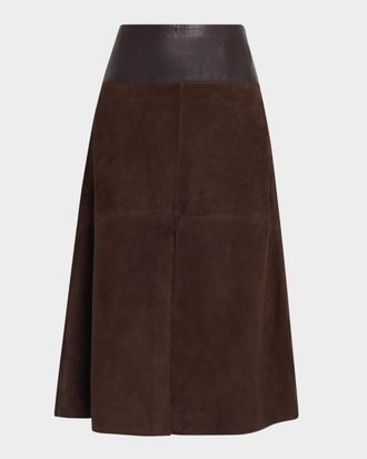 Tanya Taylor Hudson Suede Leather Combo Midi Skirt