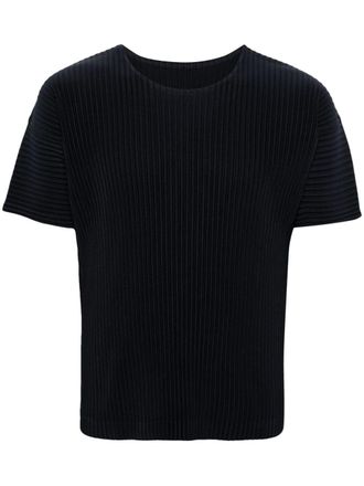 Homme Pliss&eacute; Issey Miyake Basic pliss&eacute; round-neck T-shirt - Blue